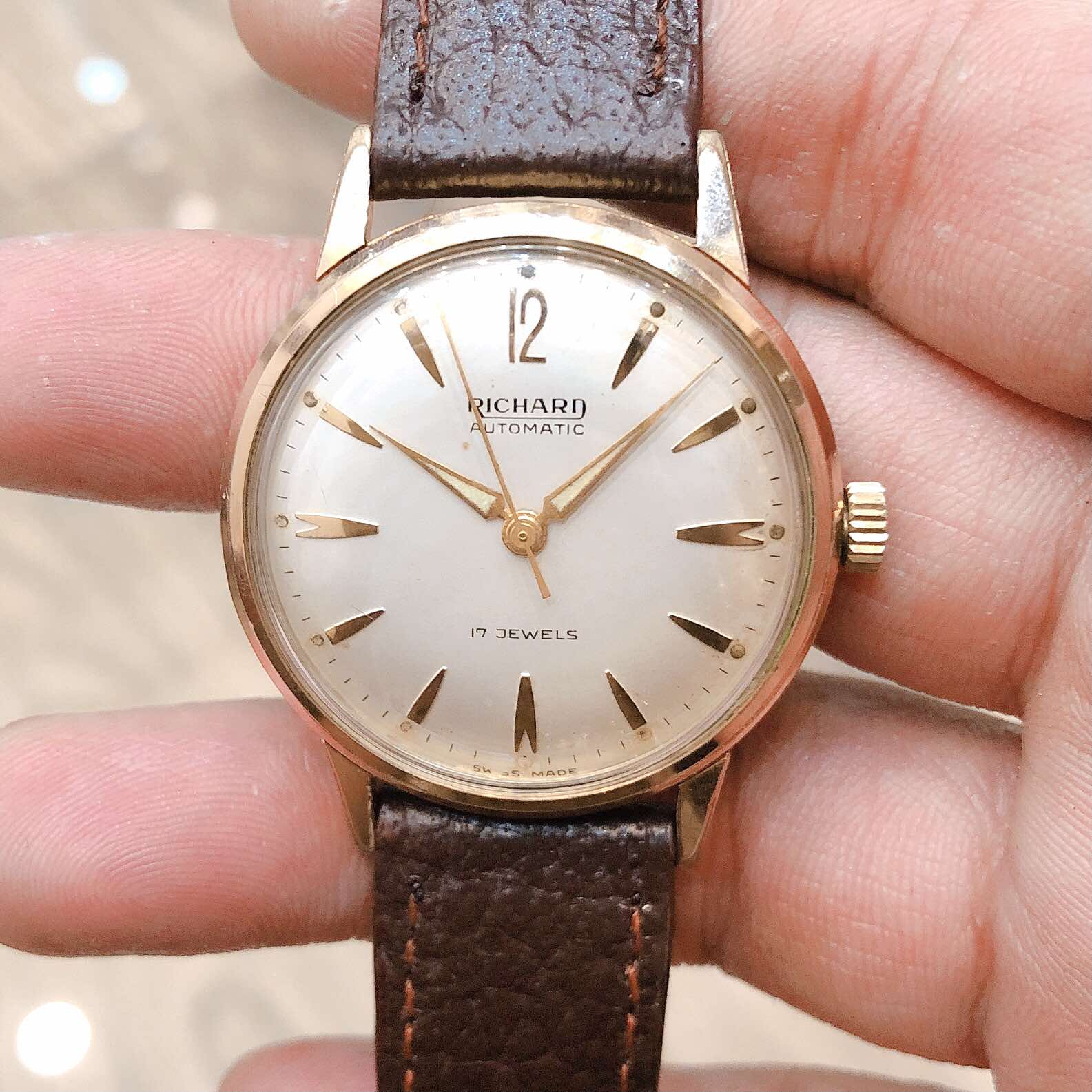 Đồng hồ cổ RICHARD automatic lacke vàng hồng 18k chính hãng Thuỵ Sĩ 