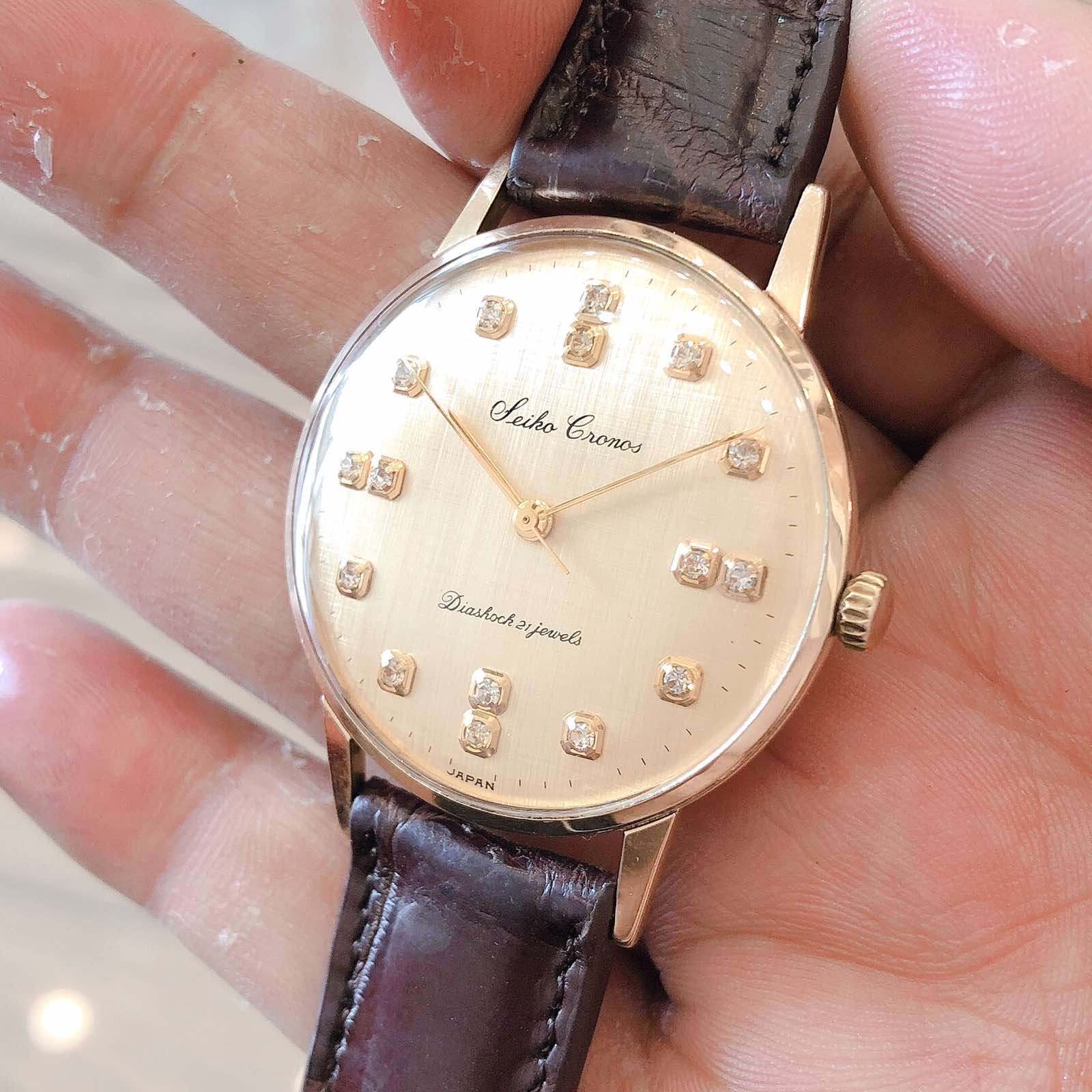 Đồng hồ cổ Seiko crown lên dây bọc vàng dày 14k goldfilled chính hãng nhật bản