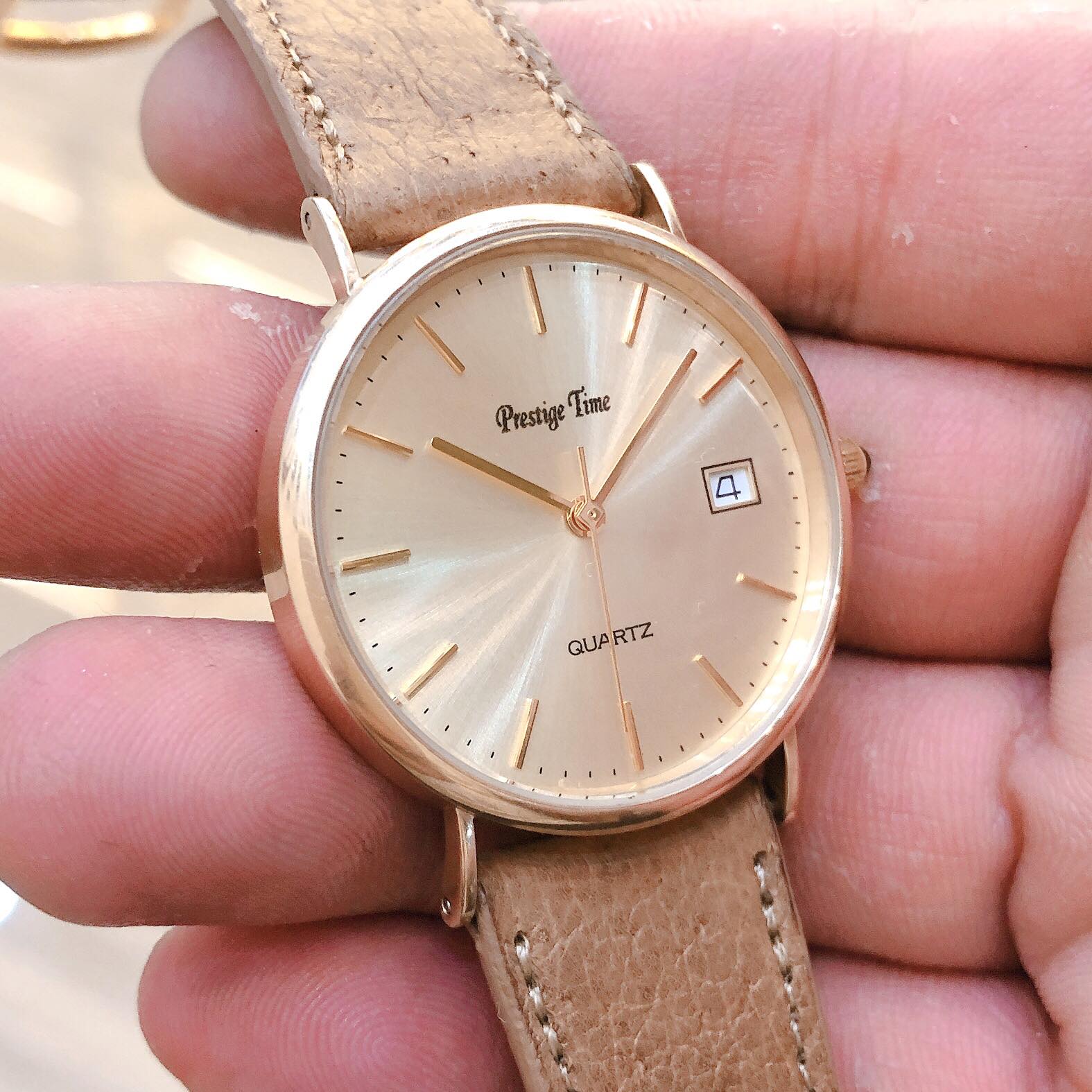 Đồng hồ Prestige time quartz Nữ vàng đúc 10k đặc nguyên khối chính hãng Thuỵ Sĩ 