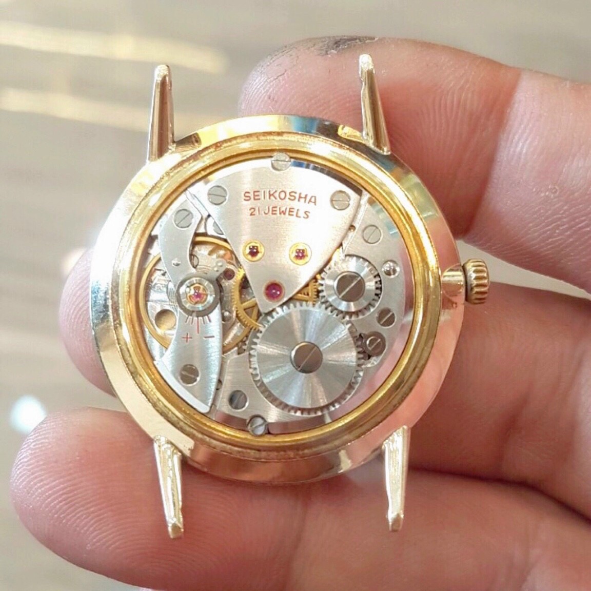 Đồng hồ cổ Seiko crown lên dây bọc vàng dày 14k goldfilled chính hãng nhật bản