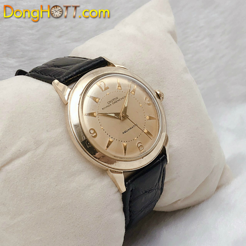 Đồng hồ cổ COROTON NIVADA GRENCHEN Automatic lacke vàng hồng 18k chính hãng Thuỵ Sĩ