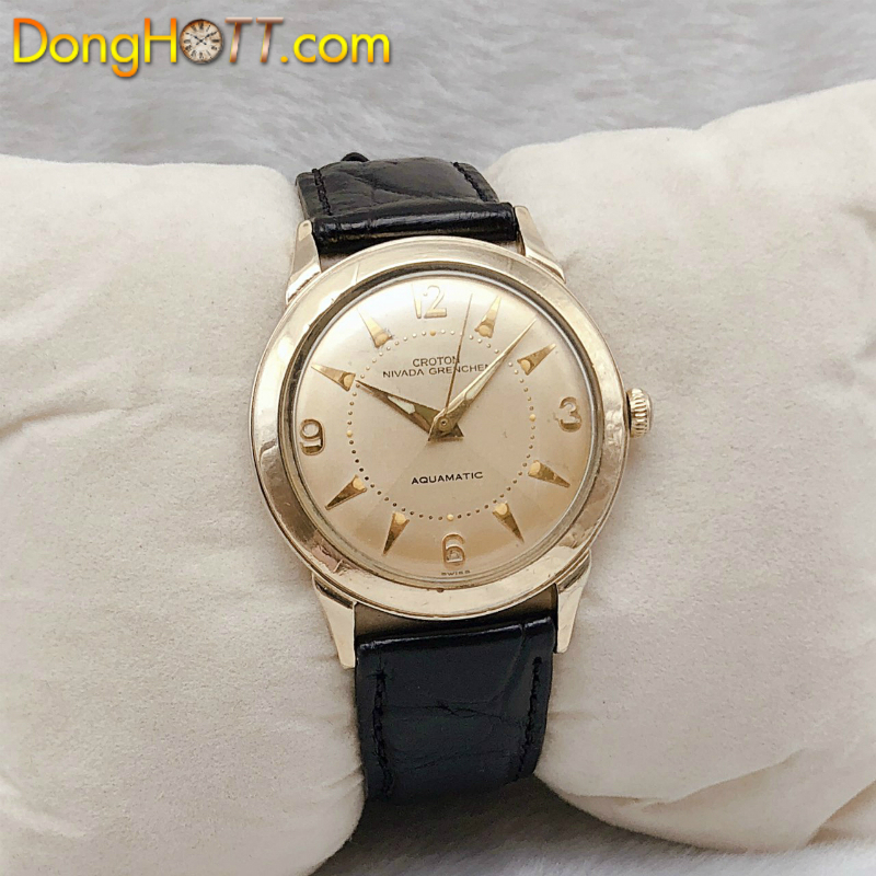 Đồng hồ cổ COROTON NIVADA GRENCHEN Automatic lacke vàng hồng 18k chính hãng Thuỵ Sĩ