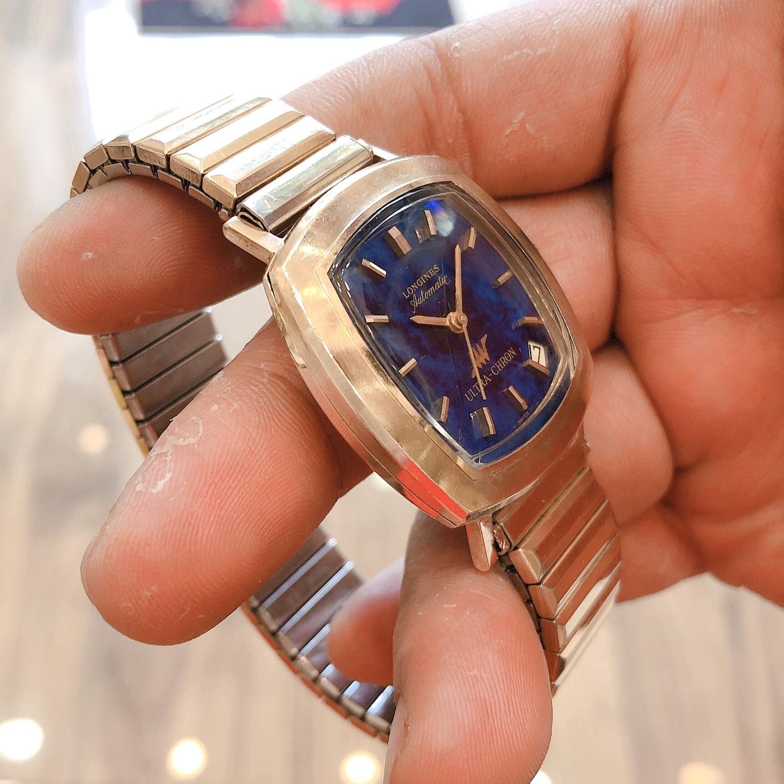 Đồng hồ cổ Longines sấm sét mặt men xanh automatic chính hãng Thuỵ Sĩ 