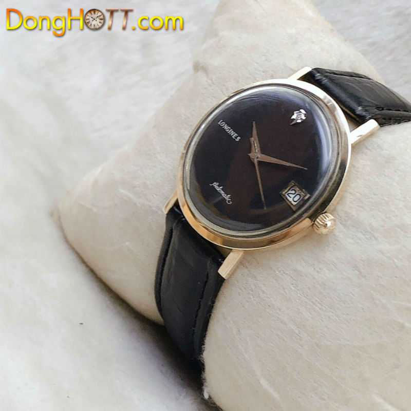 Đồng hồ cổ Longines automatic mặt đen nhung 10k goldfilled chính hãng Thuỵ Sĩ 