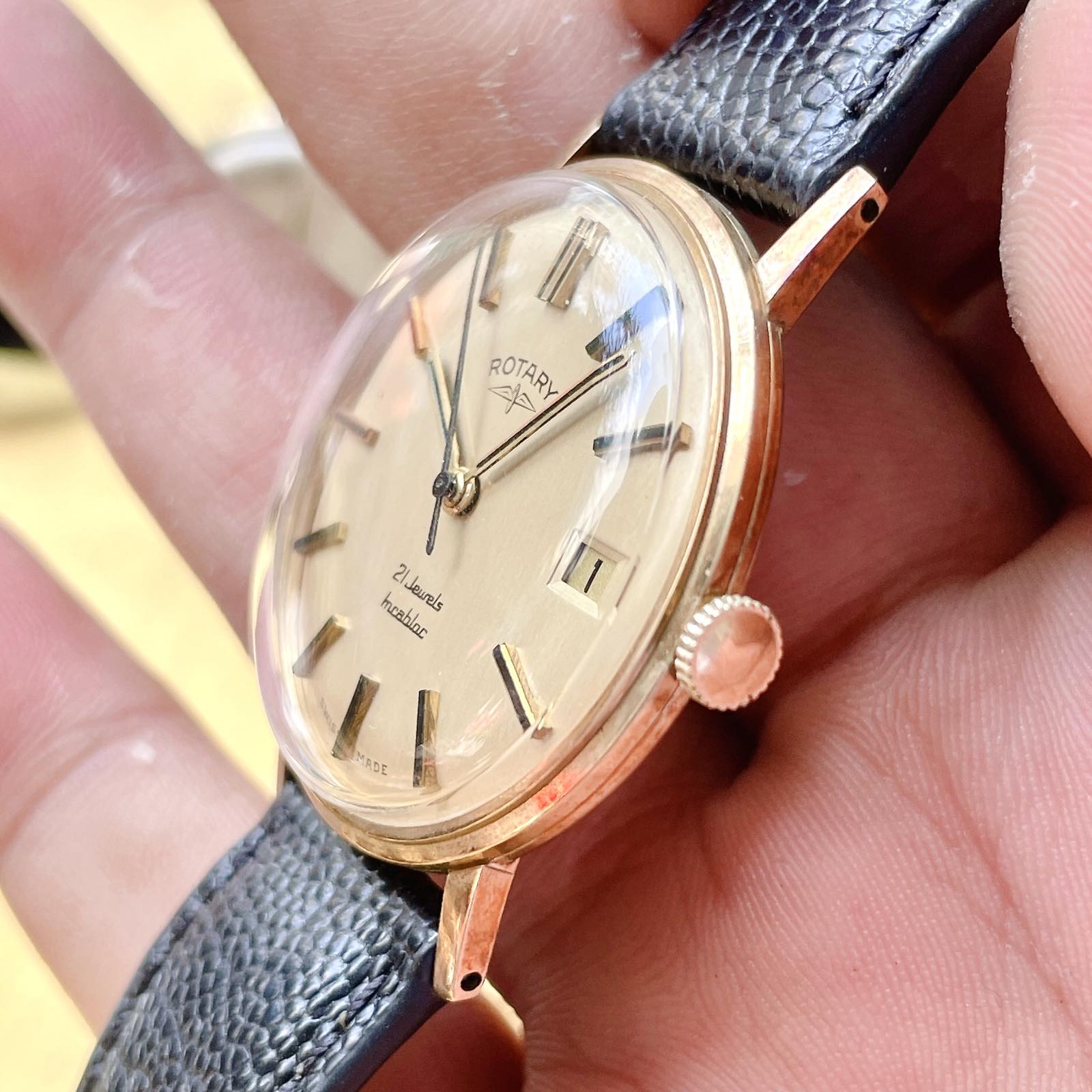 Đồng hồ cổ Rotary lên dây siêu mỏng vàng đúc 14k chính hãng thụy Sĩ