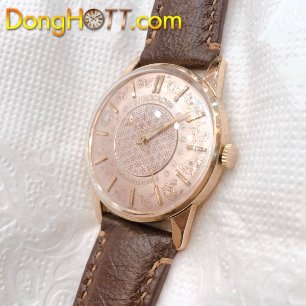 Đồng hồ cổ Seiko Crown kim đĩa 12 con giáp lên dây 14k goldfilled chính hãng nhật bản