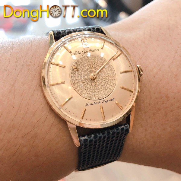 Đồng hồ cổ Seiko Goldfeather kim đĩa vàng đúc đặc 18k lên dây nhật bản 
