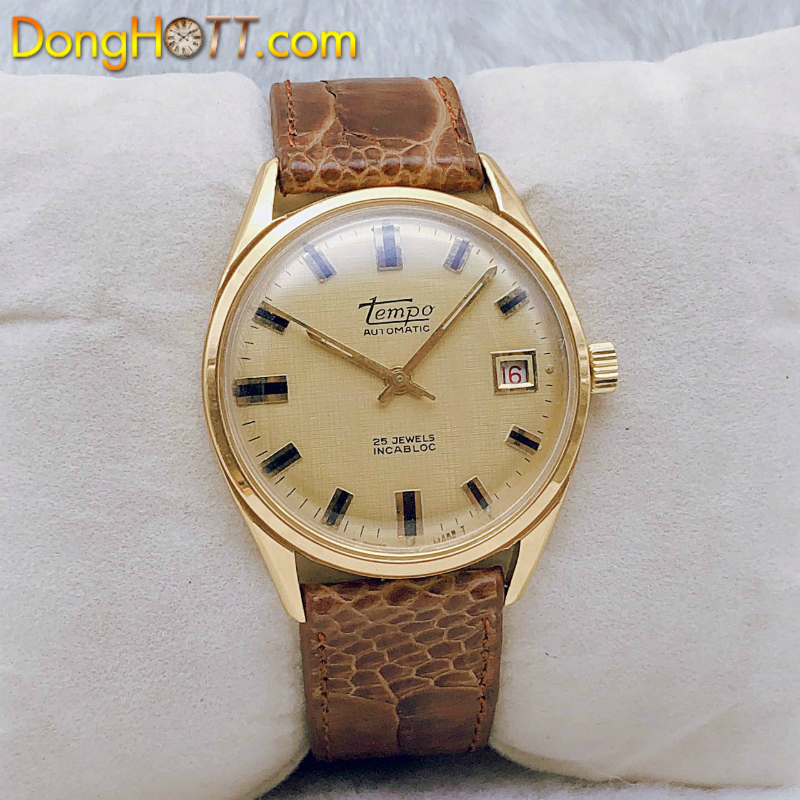 Đồng hồ cổ TEMPO Automatic lacke vàng 18k chính hãng Thuỵ Sỹ 