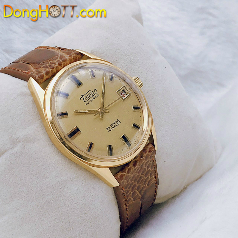 Đồng hồ cổ TEMPO Automatic lacke vàng 18k chính hãng Thuỵ Sỹ 