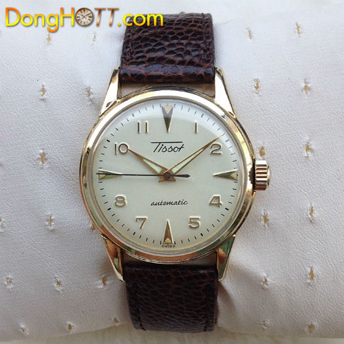 Đồng hồ cổ TISSOT Automatic, size 34 máy nhuộm vàng hồng, vỏ bọc vàng rất đẹp chính hãng Thụy Sĩ sản xuất 1960.
