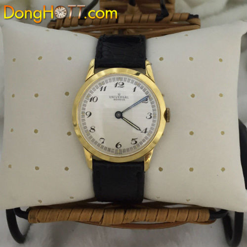 Đồng hồ cổ Universal xuất sứ Thụy Sĩ với mặt zin , 2kim rất đẹp, vỏ-đáy vàng đúc , núm bọc vàng cực đẹp.