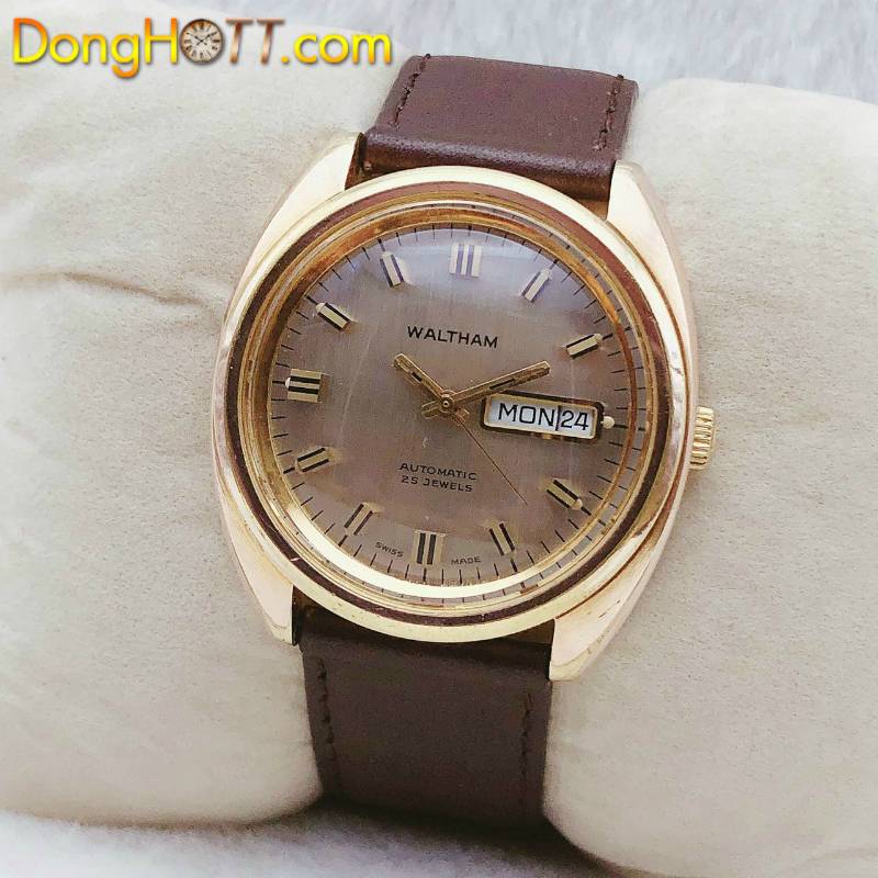 Đồng hồ cổ WALTHAM Automatic lacke vàng hồng 18k size lớn chính hãng Thuỵ Sỹ 