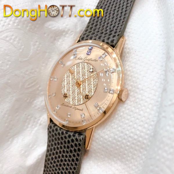 Đồng hồ cổ Seiko Goldfeather kim đĩa đính xoàn vàng đúc đặc 18k lên dây chính hãng nhật bản 