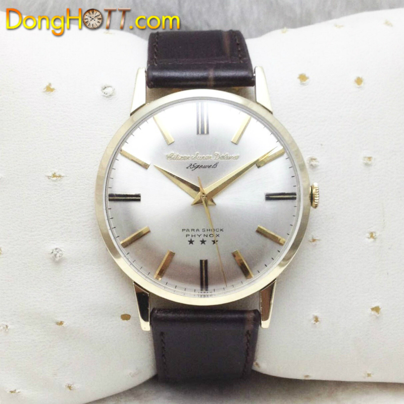 Đồng hồ cổ CITIZEN Super Deluxe siêu mỏng lên giây bọc vàng