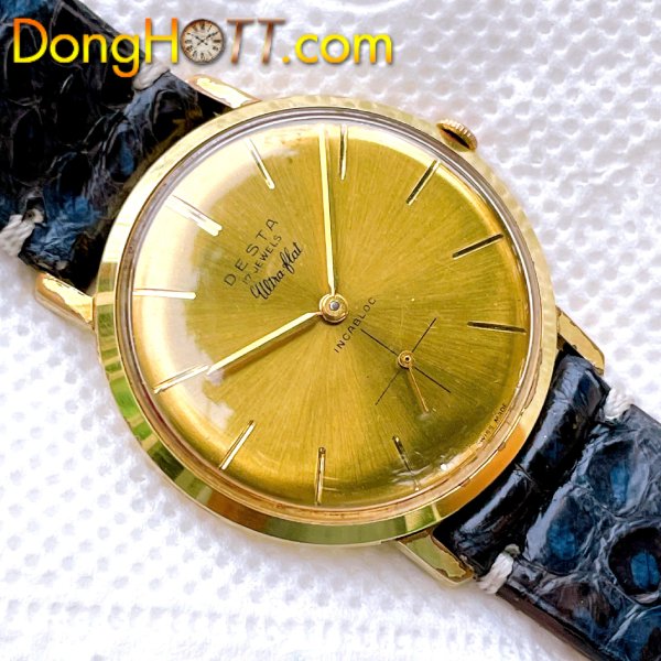 Đồng hồ cổ DESTA lên dây lacke vàng 18k chính hãng Thụy Sĩ với Mặt số zin 3 kim kết hợp với cọc số nổi rất đẹp. 