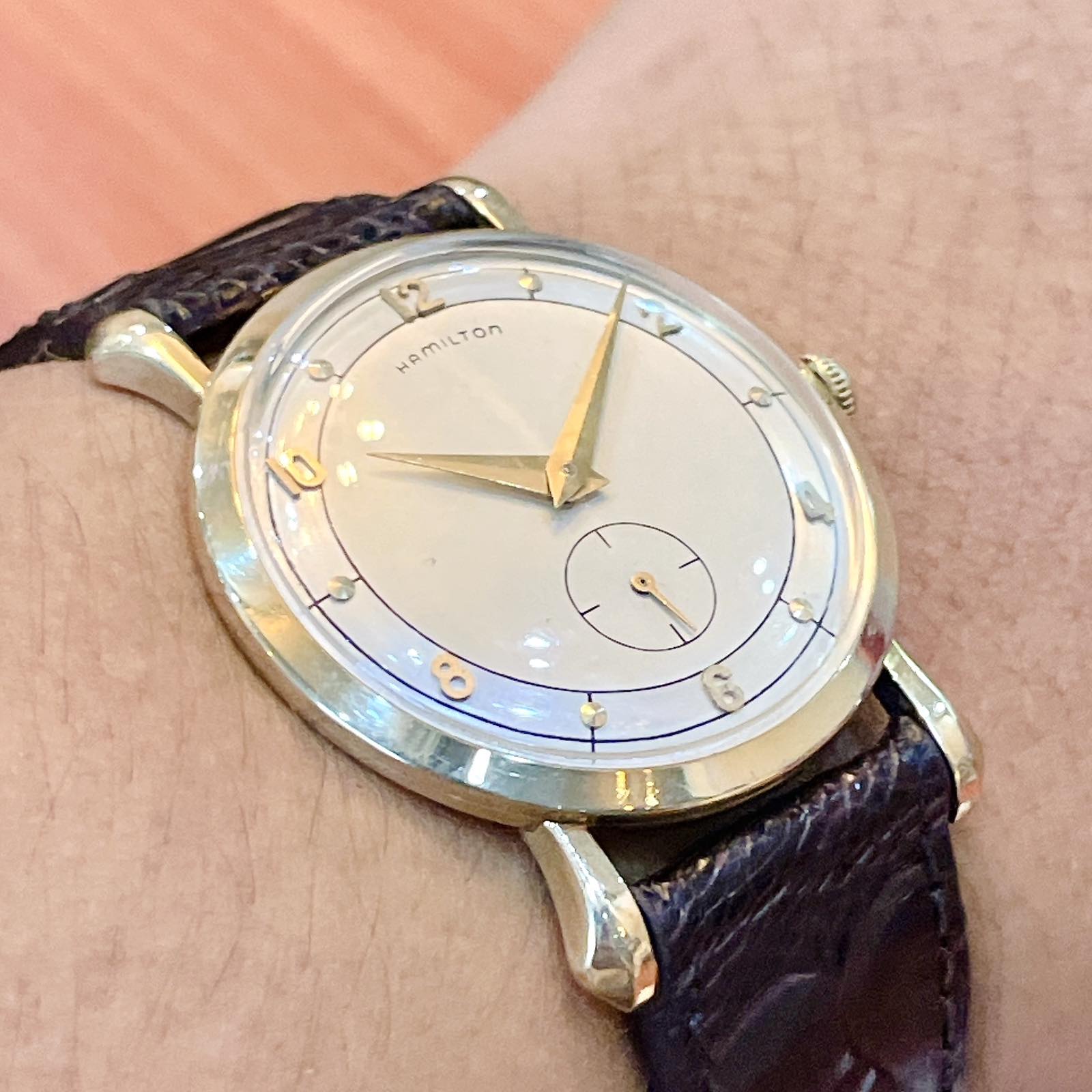 Đồng hồ cổ Hamilton lên dây vàng đúc 10k chính hãng thụy Sĩ