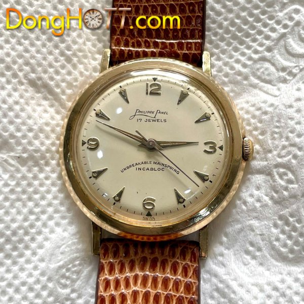 Đồng hồ cổ Philippe Pinel lên dây bọc vàng 10k chính hãng Thụy Sĩ 